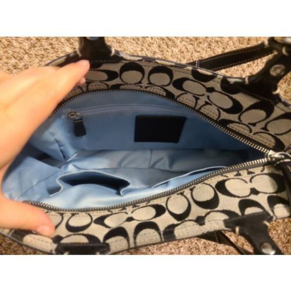 💸SOLD EUC Coach Signature Black Gray Handbag Purse & Matching Wallet - Picture 10 of 16